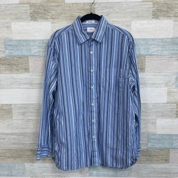 J CREW Striped Button Front Shirt Blue Striped Cotton Casual Medium 15 15.5 - Picture 2 of 4